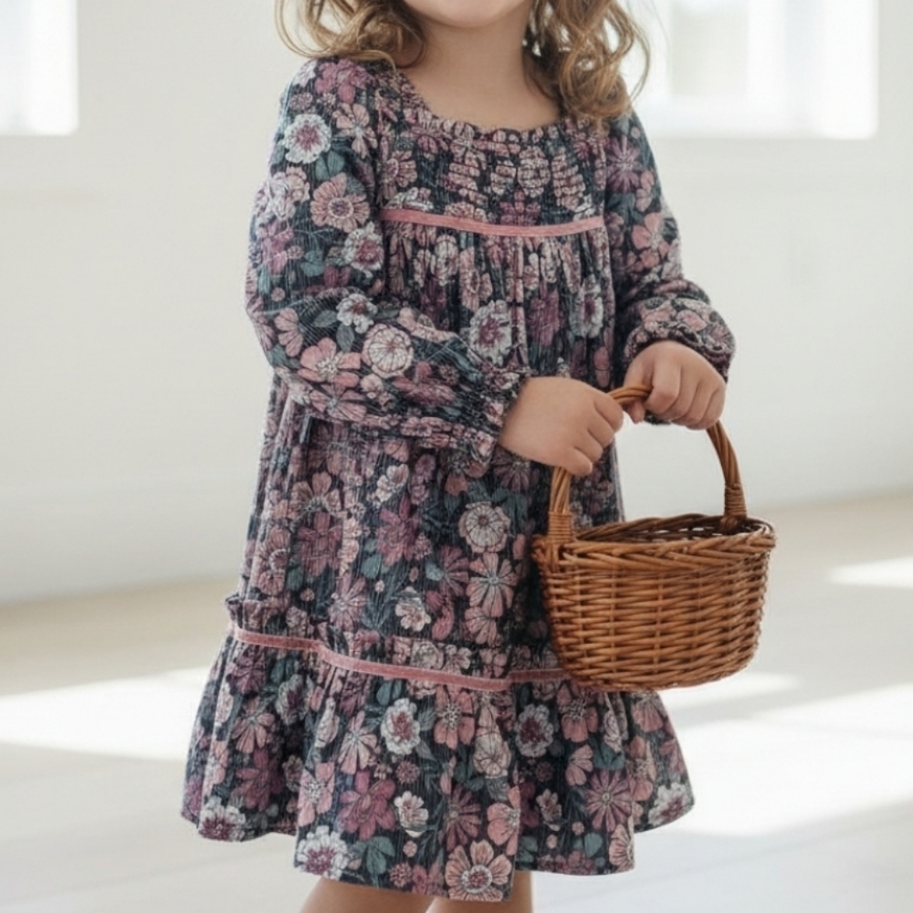 Cupcakes & Cashmere Floral Tier Ruffle Long Sleeve Dress